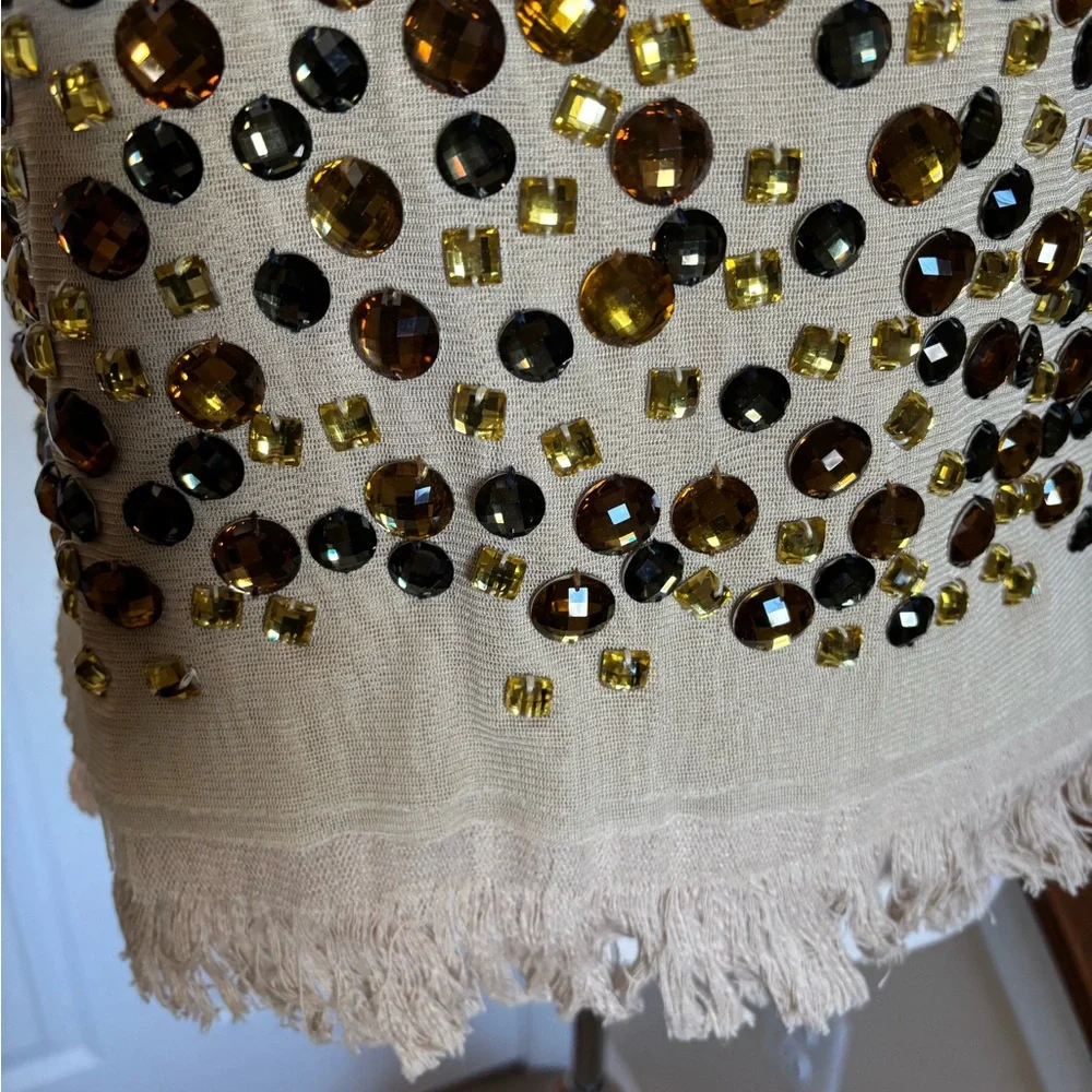 Tory Burch Enid Shell silk and gemstones top